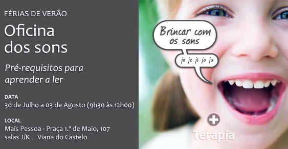 Cartaz da oficina de verão "Oficina dos Sons" para crianças